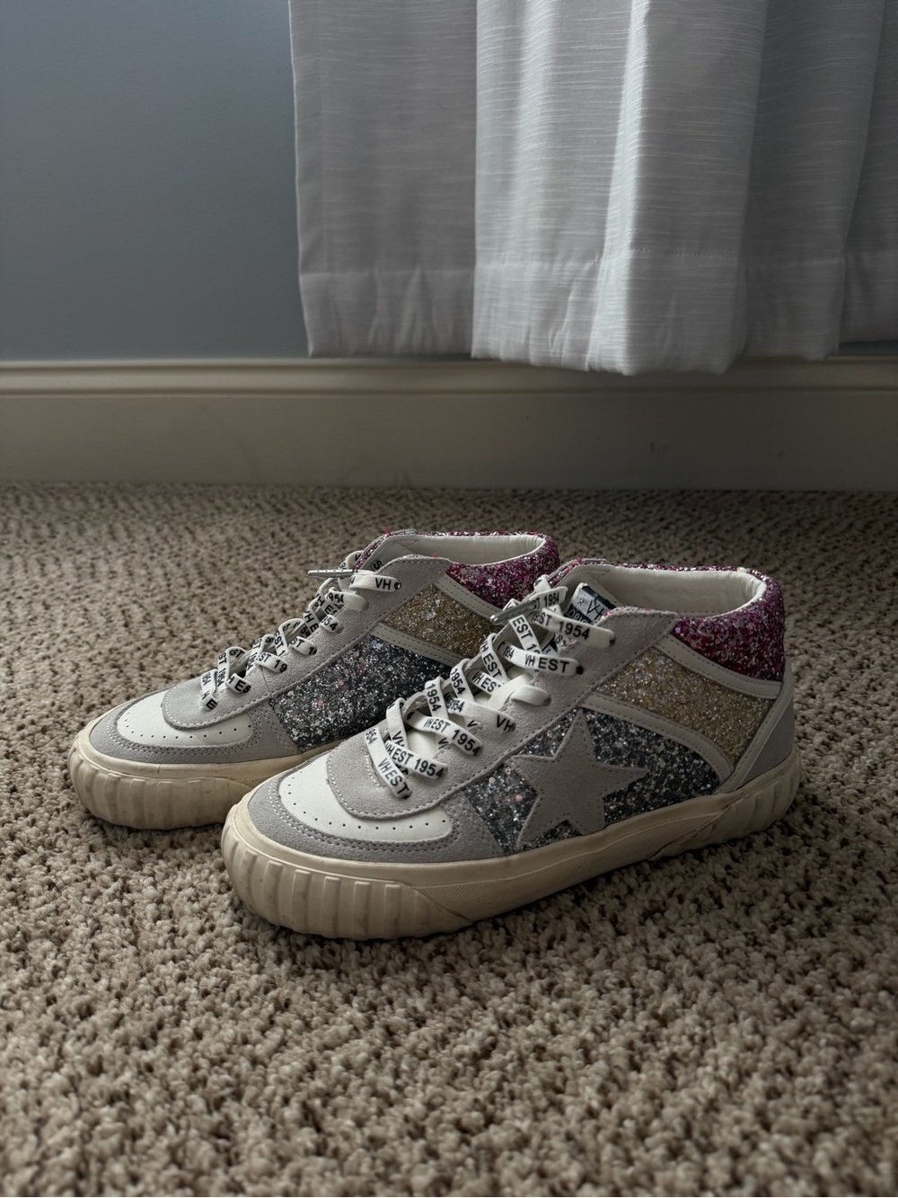 Vintage Havana Glitter Star High-Top Sneakers - White, Pink & Silver